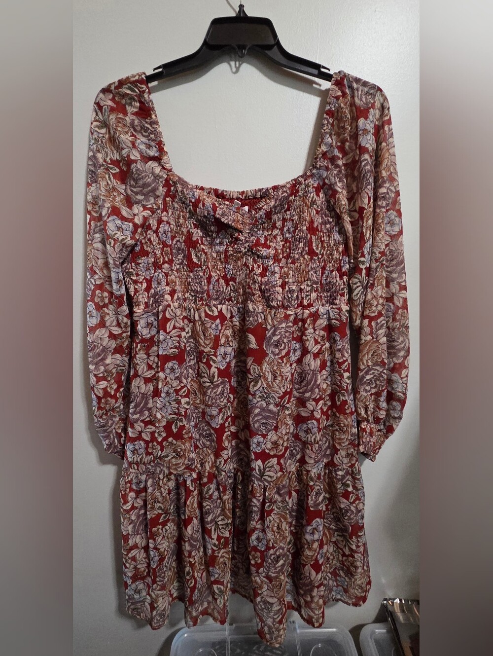 Maurices Rust Red Floral Smocked Midi Dress
